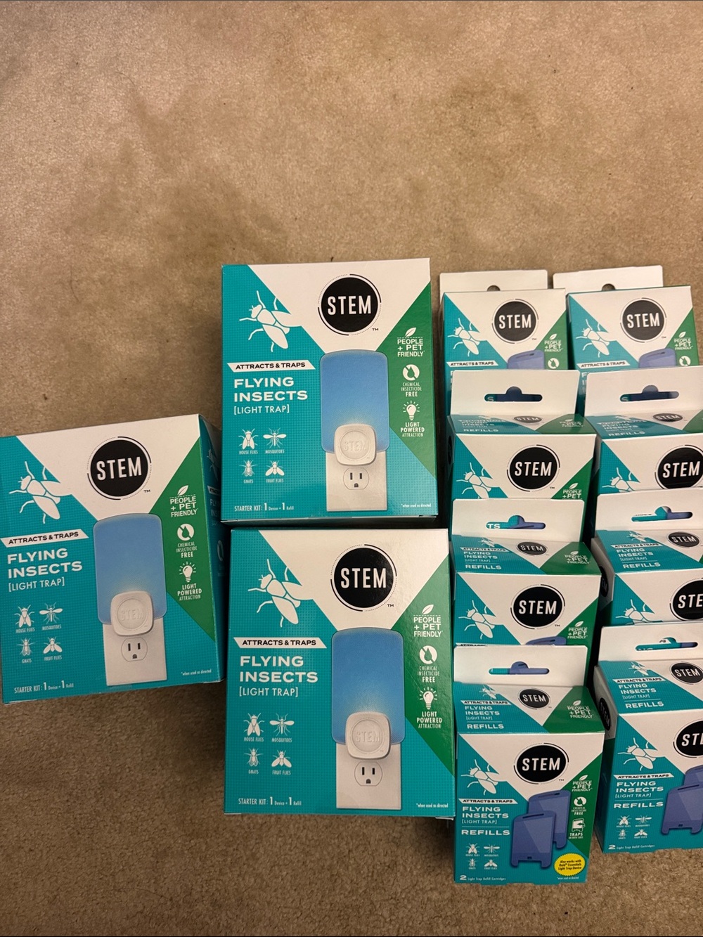 Stem Flying Insect Light Traps and Refills - Teal and White Packaging